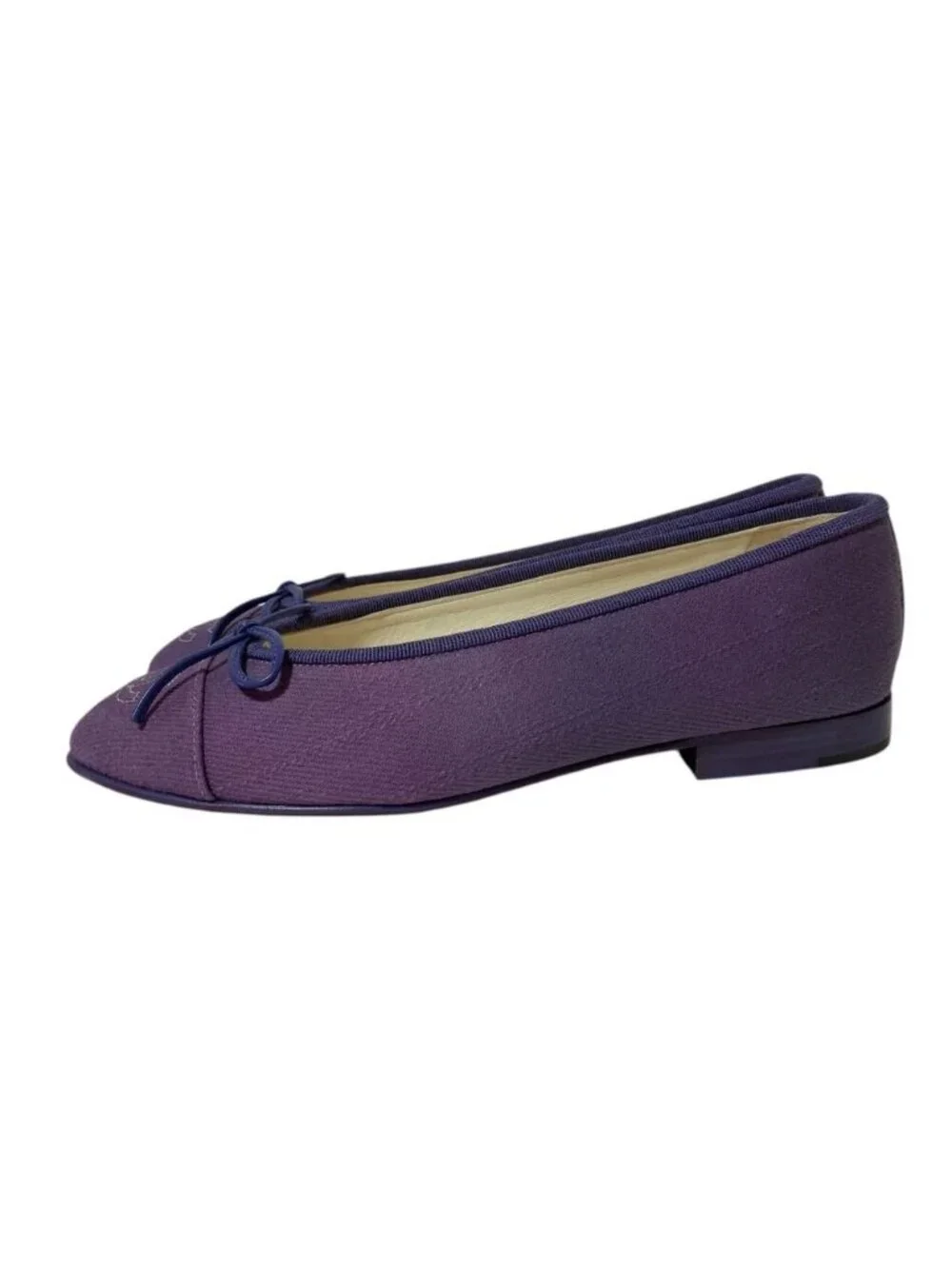 Chanel CC Logo Ribbon Ballerina Flat Pumps Ballet Shoes Purple Spring